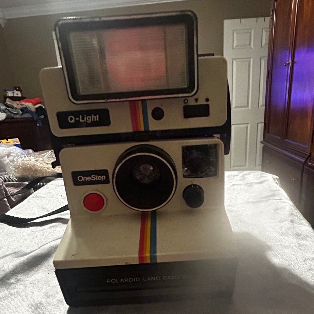 Polaroid OneStep Land Camera with Q-Light Flash Rainbow Stripe Vintage SX-70